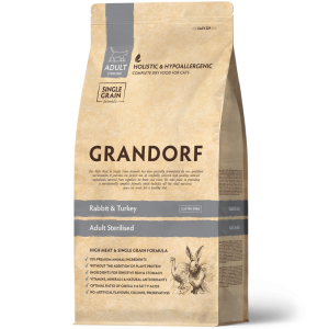 Չոր կեր ստերիլացված կատուների համար՝ նապաստակով և հնդկահավով, 8 կգ Grandorf Cat Sterilized