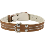 Воротник двухслойный кожаный, заправленный стразами, 35 мм, обхват 50-63 см.