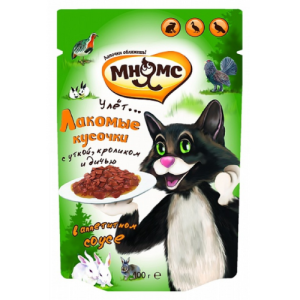 Թաց կեր կատուների համար՝ (բադ/ճագար/թռչնամիս) 100 գ Mnyams