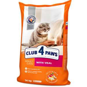 Չոր կեր հասուն կատուների համար` հորթի մսով 14 կգ Club 4 Paws