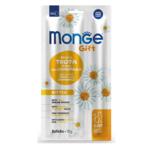 Ձողիկներ կատվի ձագերի համար՝ (իշխան/երիցուկ) 3 հատ 15 գ Monge Gift Kitten Sticks