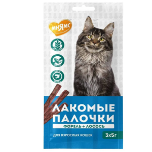 Ձողիկներ հասուն կատուների համար՝ իշխան/սաղմոն (3x5 գ) Mnyams