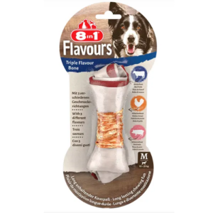 Հանգուցավոր ոսկոր շների համար, M չափ, խոզի, տավարի և հավի համով (65 գ) 8in1