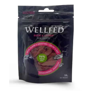 Բադի և կատվախոտով կտորներ կատուների համար 50 գ – WELLFED