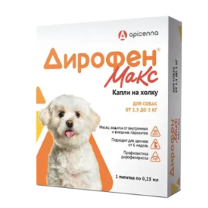 Մակաբույծների դեմ կաթիլներ փոքր շների համար 2.5–5 կգ – Դիրոֆեն® Մաքս 12% (0.25 մլ)