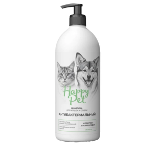Антибактериальный шампунь для кошек и собак с хлоргексидином Happy Pets, 1000 мл