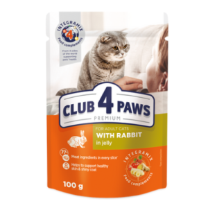 Պահածոյացված կեր չափահաս կատուների համար (ճագար) 100գ CLUB 4 PAWS