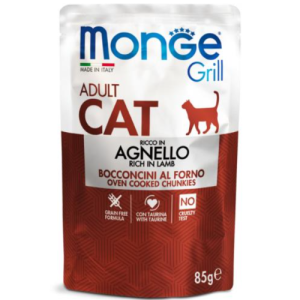 Влажный корм для взрослых кошек с кусочками ягненка 85г Monge Grill