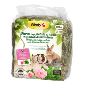 Խոտային կեր փոքր կրծողների համար՝ վարդի ծաղիկներով և արոմատիկ անանուխով 500 գ Gimbi