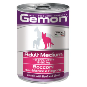 Պահածո միջին ցեղատեսակի հասուն շների համար հորթ/լյարդ GEMON