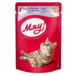 Պահածոյացված կեր չափահաս կատուների համար (ճագար/հնդկահավ) 85 գ «МЯУ»