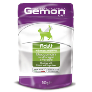 Ճագարով և բանջարեղենով պաուչ կատուների համար, 100 գ Gemon