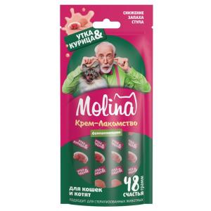 Հյուրասիրություն բադի և հավի մսով կատուների համար՝ կղանքի հոտի նվազեցման համար (4x12 գ) MOLINA