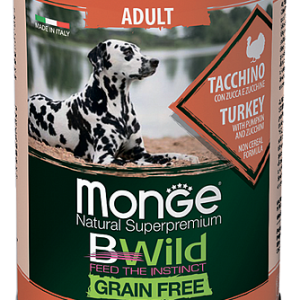 Շների պահածո Monge BWild, 400 գ, հնդկահավ դդմով