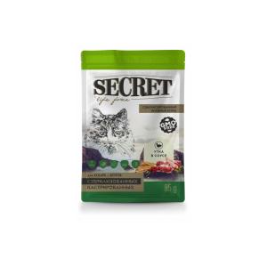 Թաց կեր ստերիլիզացված կատուների համար, բադի մսով սոուսով SECRET (85 գ)