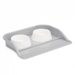 Կենդանիների կերամանների հավաքածու՝ 0.3 լ, 2 հատ, պատվանդանի վրա (մոխրագույն)ALTA