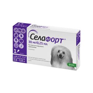 30 մգ/0.25 մլ լուծույթ շների համար՝ արտաքին մակաբույծների և որդերի դեմ (2.6-5 կգ) Սելաֆորտ®