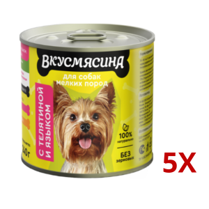 Влажный корм для собак мелких пород с телятиной и языком 340г 5шт