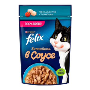 Թաց կեր կատուների համար Felix Ախորժելի կտորներ ձողաձուկ-լոլիկի սոուս (75 գ)