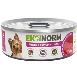 Econorm շոգեխաշված մսի կտորներ տավարի մսով և սրտով շների համար 100գ