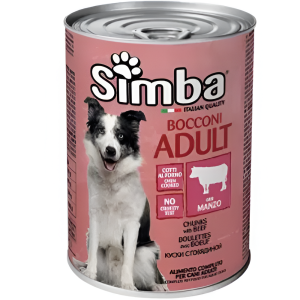 Շան թաց կեր՝ մսի կտորներով (խոզի միս), 400 գ Simba